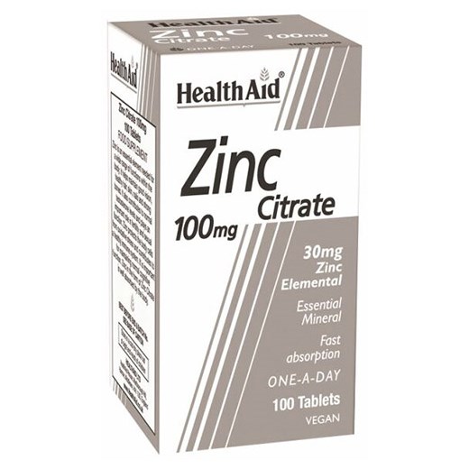 HEALTH AID Zinc Citrate 100mg (100 Tablets Vegan)