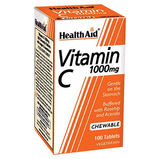 HEALTH AID Vitamin C Chewable 1000mg with Rosehip & Acerola - Βιταμίνη C Μασώμενη 1000mg (100 ΤΑΜΠΛΕΤΕΣ)