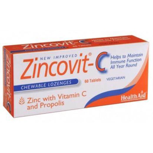 HEALTH AID Zincovit-C - Ψευδάργυρος-Βιταμίνη C και Πρόπολις (60 ΜΑΣΩΜΕΝΕΣ ΤΑΜΠΛΕΤΕΣ)