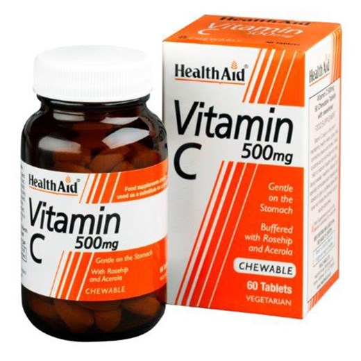 HEALTH AID Vitamin C Chewable 500mg with Rosehip & Acerola - Βιταμίνη C Μασώμενη 500mg (60 ΤΑΜΠΛΕΤΕΣ)
