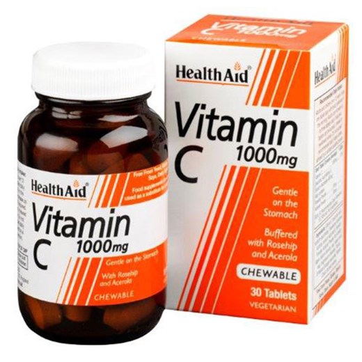 HEALTH AID Vitamin C Chewable 1000mg with Rosehip & Acerola - Βιταμίνη C Μασώμενη 1000mg (30 ΤΑΜΠΛΕΤΕΣ)
